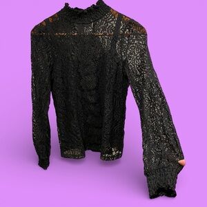 Cute black lace mock elastic neck cuffs tank lined top whimsigoth boho edwardian